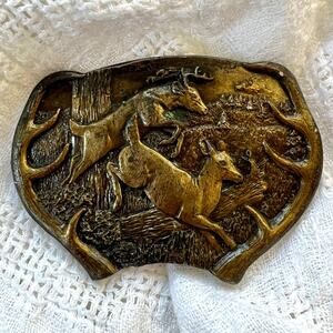 Vintage 1970s Bergamot Brass Works Deer Belt Buckle Western made in USA